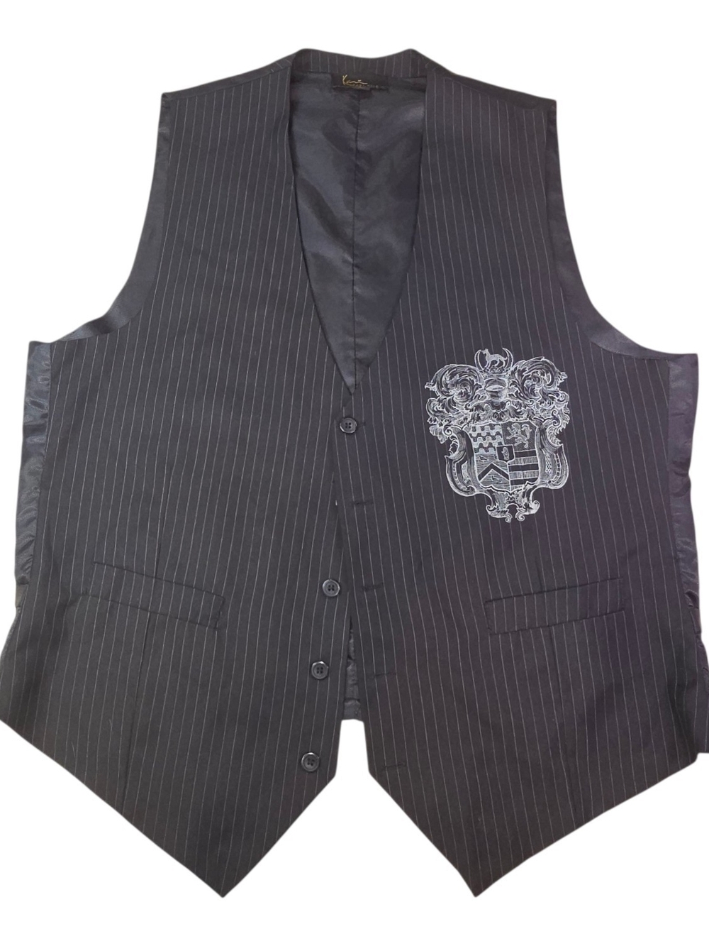 Vintage Karl Kani Gold Pinstripe Vest w/ Embroidered Crest - Size XL